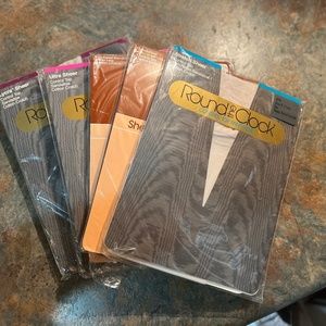 Vintage Round the clock pantyhose 5 pair various sizes and shades NWT in package